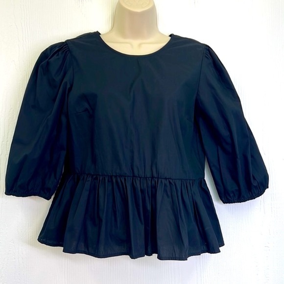 H&M - NWT Black Cotton Ruffle Open Tie Back Blouse Size XS - Picture 3 of 13